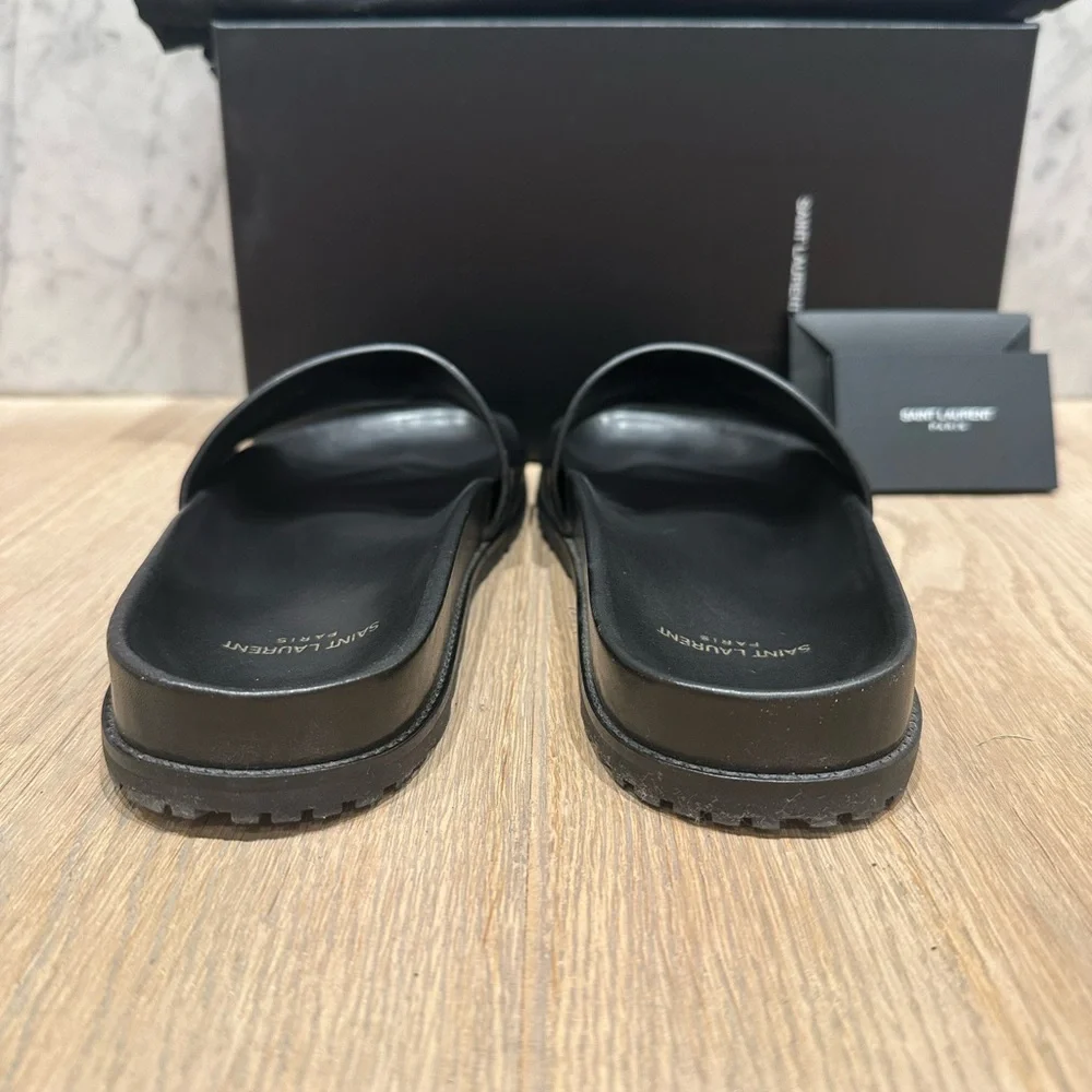 Saint Laurent Maine Liscio Black Leather Slide Sandals - Picture 6 of 12